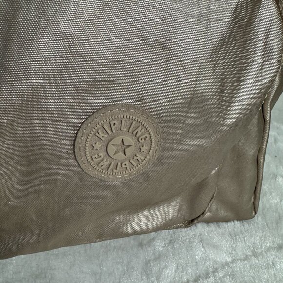 Kipling Metallic Mara Gold Nylon Crossbody/Shoulder Bag  Dual Front Pockets - Picture 3 of 9